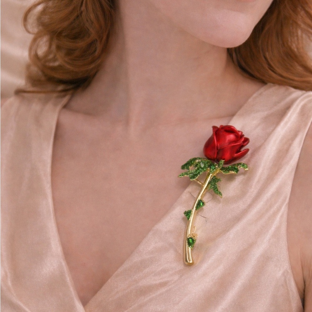 Red Rose Gold Crystal Brooch